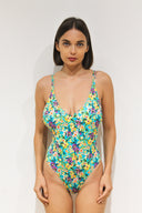 Bañador floral turquesa
